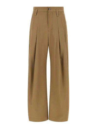 Brunello Cucinelli Trousers With Front Pleats And Wide Leg In Brown