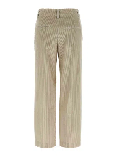 Brunello Cucinelli Beige Corduroy Trousers With Front Zip And Hook Button Closure In Neutral