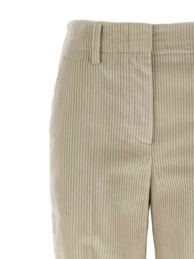 Brunello Cucinelli Beige Corduroy Trousers With Front Zip And Hook Button Closure In Neutral
