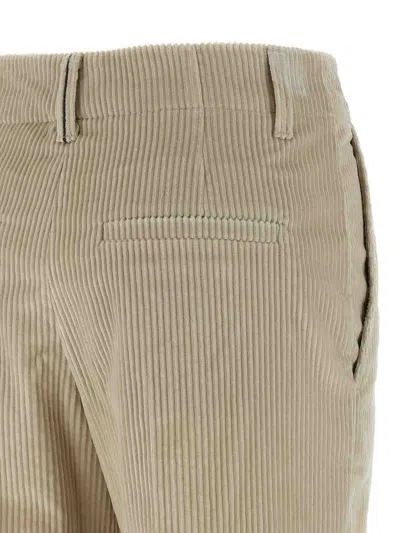 Brunello Cucinelli Beige Corduroy Trousers With Front Zip And Hook Button Closure In Neutral