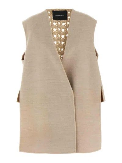 Fabiana Filippi Knit Wool Vest Crochet Back Detail In Sand