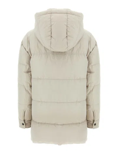 Brunello Cucinelli Hooded Down Jacket In Nylon And Cotton In Neutral