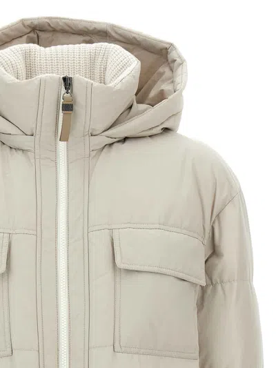 Brunello Cucinelli Hooded Down Jacket In Nylon And Cotton In Neutral