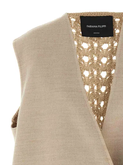 Fabiana Filippi Knit Wool Vest Crochet Back Detail In Sand