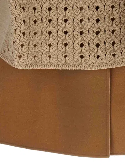 Fabiana Filippi Knit Wool Vest Crochet Back Detail In Sand