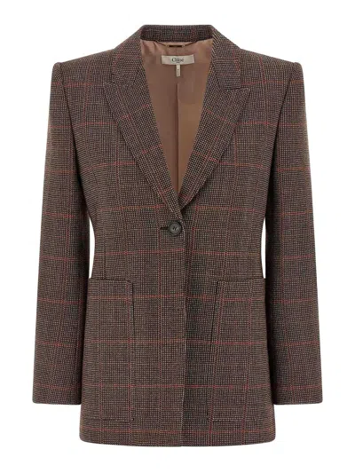 Chloé Chloe Women Checked Wool Tailored Jacket In Brown