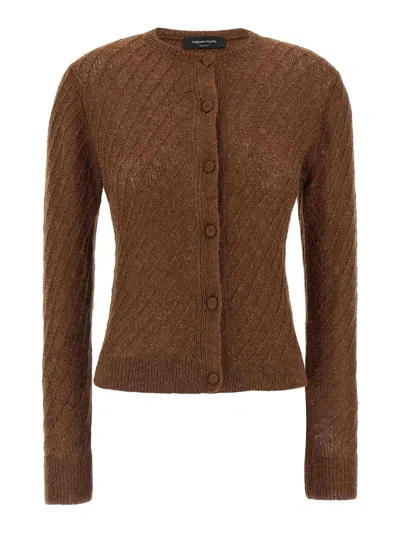 Fabiana Filippi Sequin Crochet Knit Cardigan In Brown