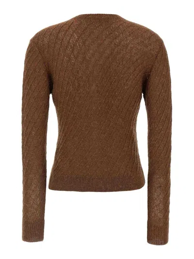 Fabiana Filippi Sequin Crochet Knit Cardigan In Brown