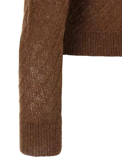 Fabiana Filippi Sequin Crochet Knit Cardigan In Brown