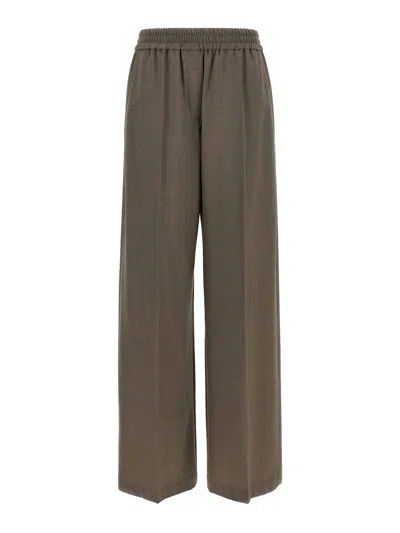 Brunello Cucinelli Trousers Wool Back Pockets Elastic Waistband Wide Leg In Gray