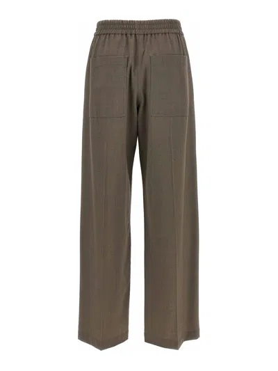 Brunello Cucinelli Trousers Wool Back Pockets Elastic Waistband Wide Leg In Gray