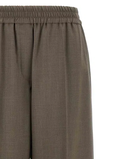 Brunello Cucinelli Trousers Wool Back Pockets Elastic Waistband Wide Leg In Gray