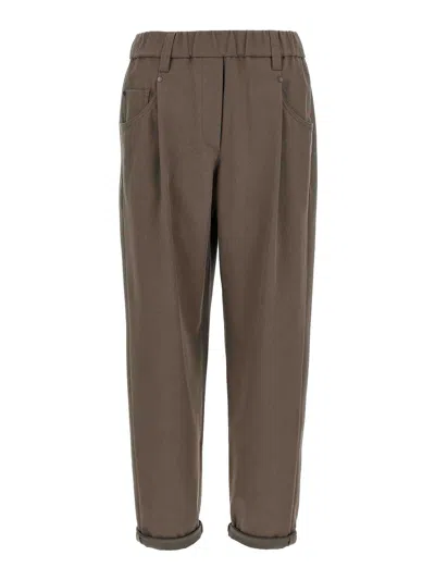 Brunello Cucinelli Baggy Pull-on Pants In Cotton Cover Up In Brown