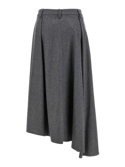Brunello Cucinelli Wool Skirt With Asymmetrical Hem And Pleated Design In Gray