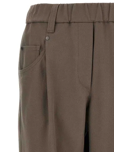 Brunello Cucinelli Baggy Pull-on Pants In Cotton Cover Up In Brown