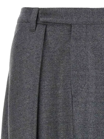 Brunello Cucinelli Wool Skirt With Asymmetrical Hem And Pleated Design In Gray