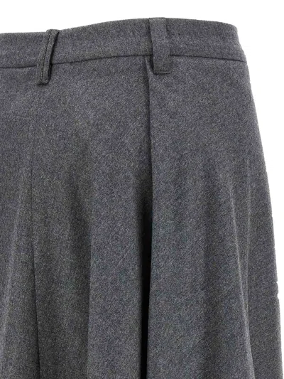 Brunello Cucinelli Wool Skirt With Asymmetrical Hem And Pleated Design In Gray