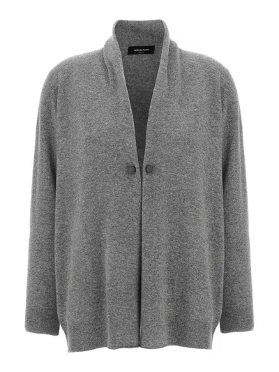 Fabiana Filippi Brooch Embellished Knit Cardigan In Gray