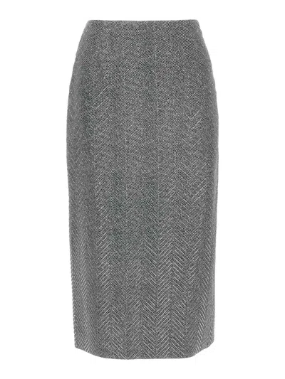 Ermanno Scervino Embellished High Waist Chevron Skirt In Gray