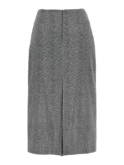 Ermanno Scervino Embellished High Waist Chevron Skirt In Gray