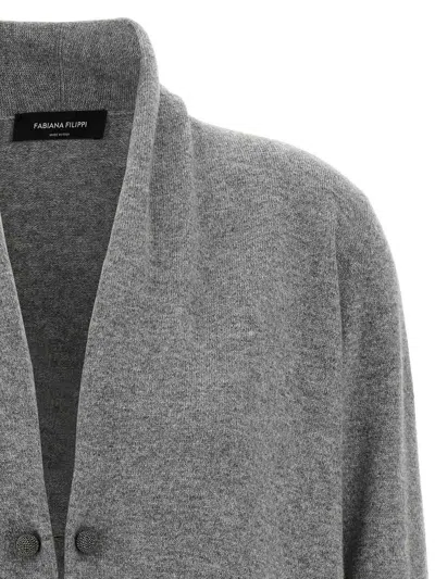 Fabiana Filippi Brooch Embellished Knit Cardigan In Gray
