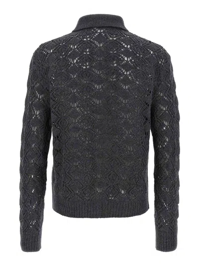 Jil Sander Collared Wool Cardigan With Textured Knit In Gray