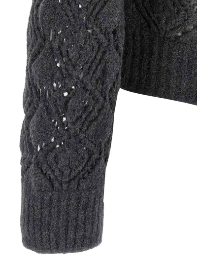 Jil Sander Collared Wool Cardigan With Textured Knit In Gray