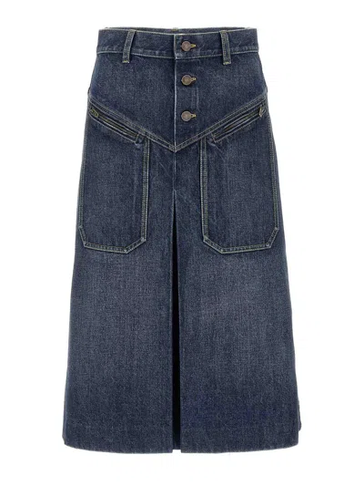 Chloé Button-front Denim Midi Skirt With Patch Pockets In Blue
