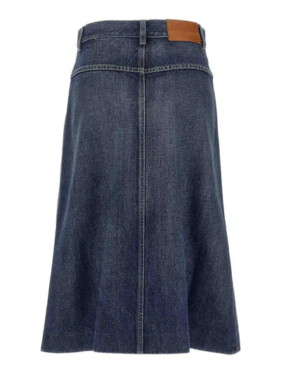 Chloé Button-front Denim Midi Skirt With Patch Pockets In Blue