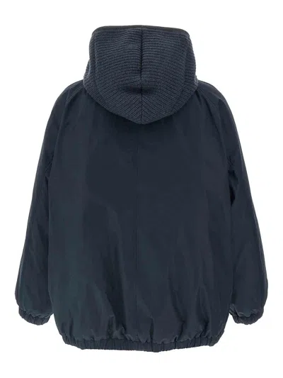Brunello Cucinelli Women Knitted Hooded Down Jacket In Blue