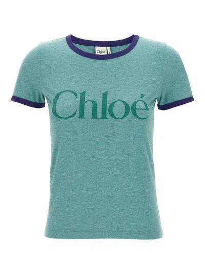 Chloé Fitted Logo T-shirt In Cotton-mix Jersey In Green