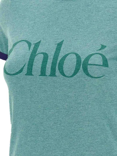 Chloé Fitted Logo T-shirt In Cotton-mix Jersey In Green