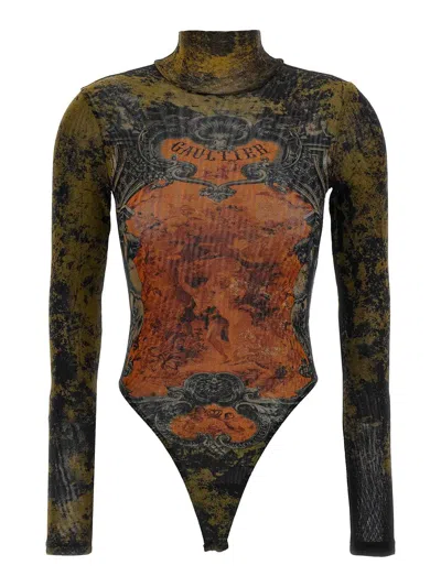 Jean Paul Gaultier Printed High Neck Long Sleeve Jumpsuit In Multi