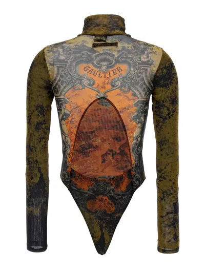 Jean Paul Gaultier Printed High Neck Long Sleeve Jumpsuit In Multi