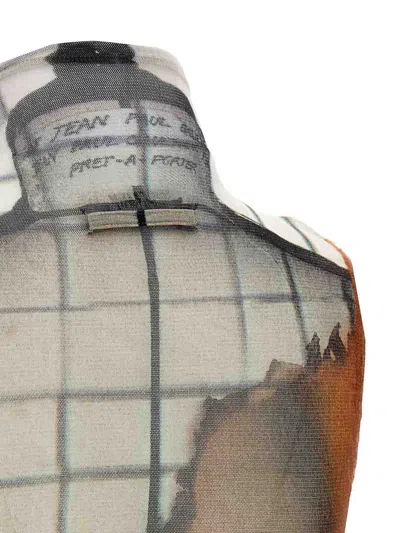Jean Paul Gaultier Printed Tulle The Fire Tank Top In Multi