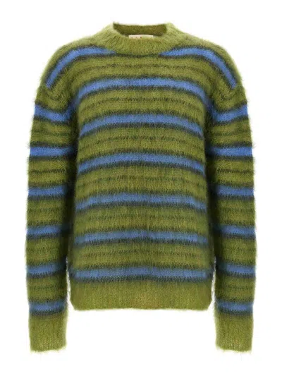 Marni Crew Neck Fuzzy Striped Sweater In Multi