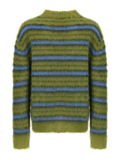 Marni Crew Neck Fuzzy Striped Sweater In Multi