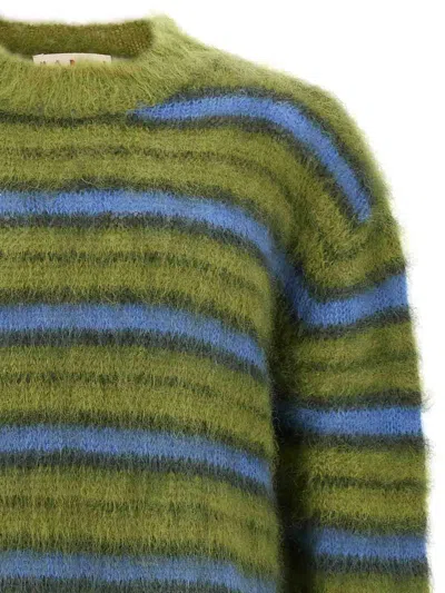 Marni Crew Neck Fuzzy Striped Sweater In Multi