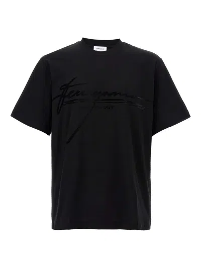 Ferragamo Crew Neck Graphic Print Short Sleeves T-shirt In Black