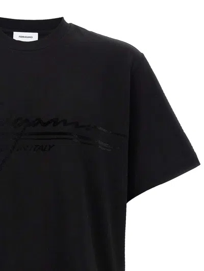 Ferragamo Crew Neck Graphic Print Short Sleeves T-shirt In Black