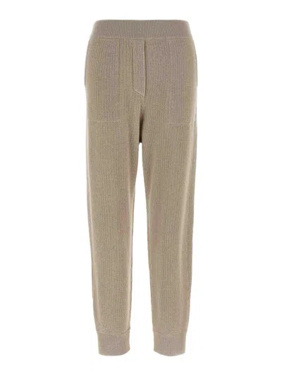 Brunello Cucinelli Ribbed Texture Elastic Waistband Trousers In Neutral