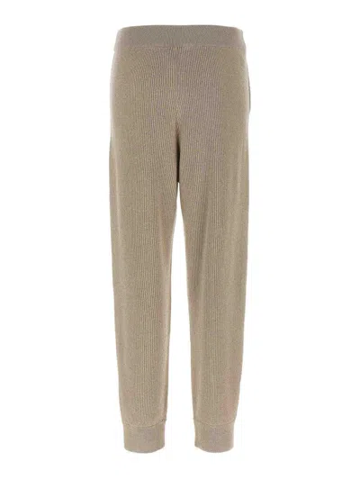 Brunello Cucinelli Ribbed Texture Elastic Waistband Trousers In Neutral