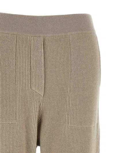 Brunello Cucinelli Ribbed Texture Elastic Waistband Trousers In Neutral