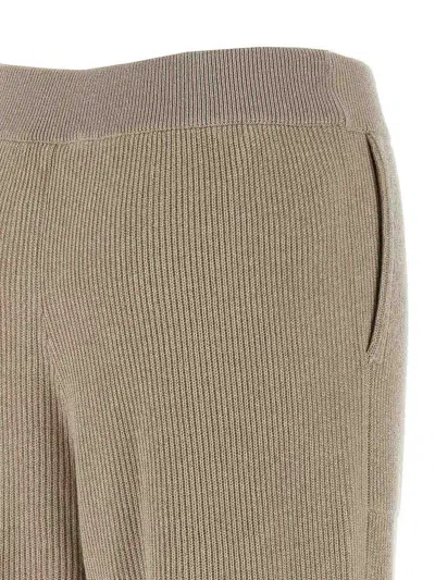 Brunello Cucinelli Ribbed Texture Elastic Waistband Trousers In Neutral