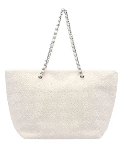Tory Burch Ella Chain Terry Cloth Tote In White