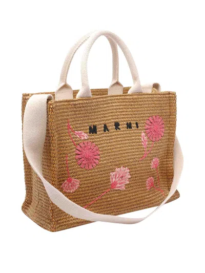 Marni Raffia Small Tote Bag In Brown