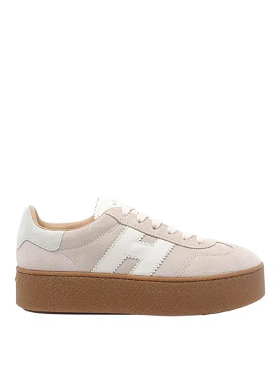 Hogan Platform Sneakers With Suede Upper And Leather Logo In Sand