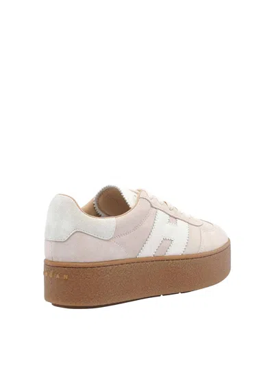 Hogan Platform Sneakers With Suede Upper And Leather Logo In Sand
