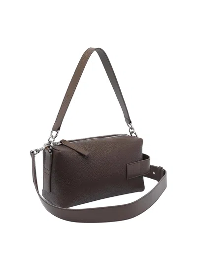 Hogan Leather Textured Rectangular Metal Hardware Shoulder Bag In Brown