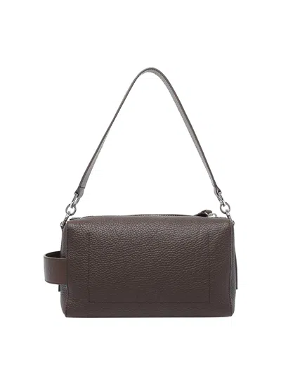 Hogan Leather Textured Rectangular Metal Hardware Shoulder Bag In Brown